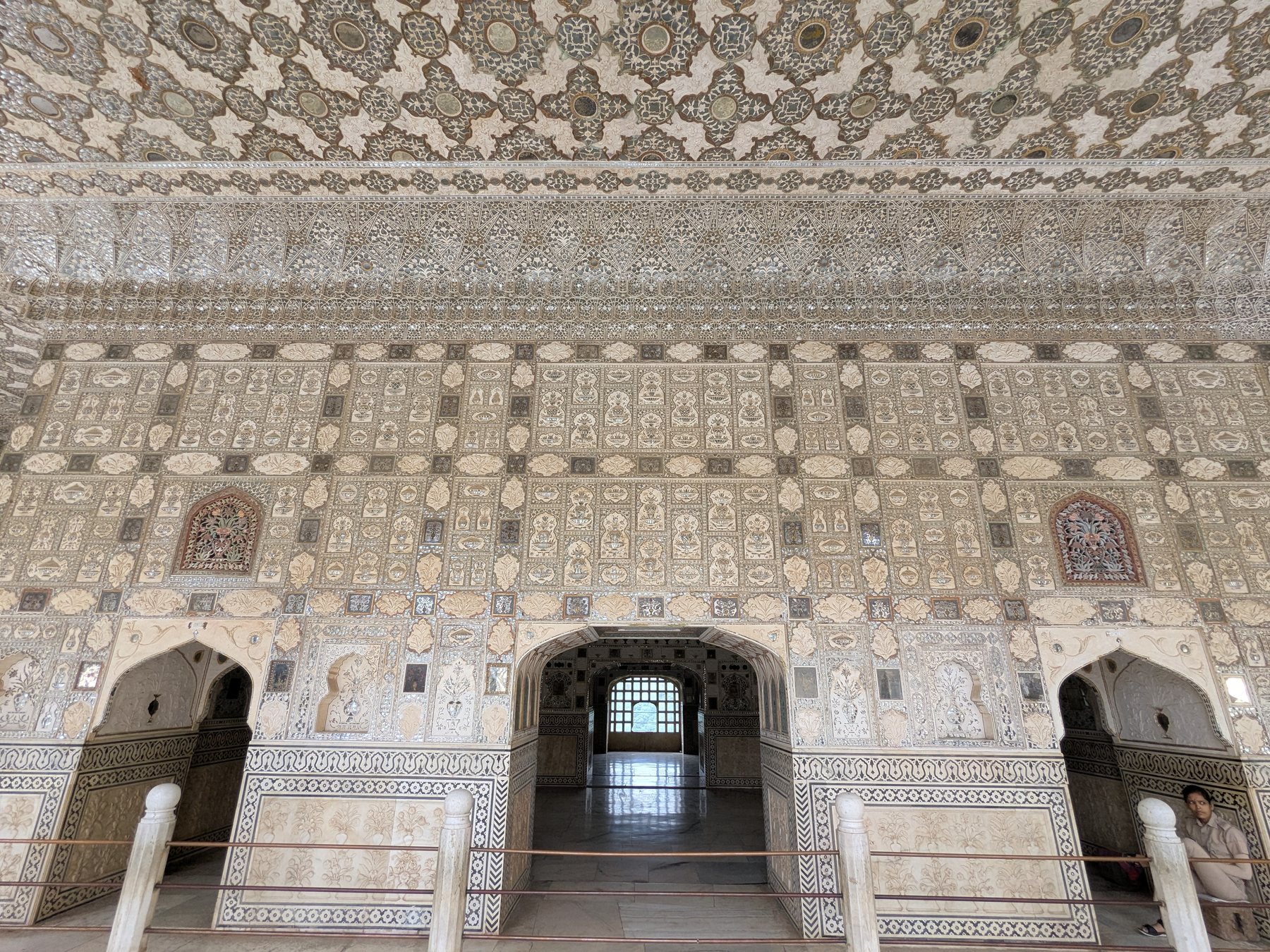 Intricate mirrored decoration inside Amer Fort