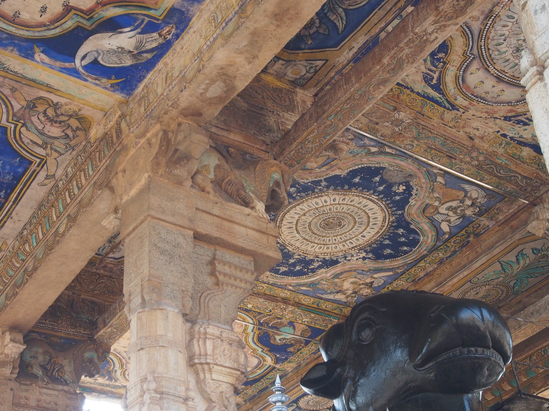 Historic painted mural detail in Thanjavur